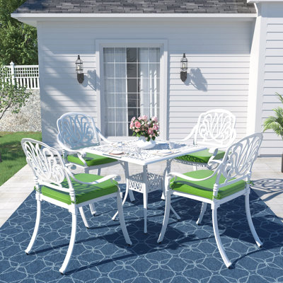 5 Piece Patio Dining Set, Outdoor All-weather Cast Aluminum Dining Table Set, Patio Furniture Set For Backyard Garden Deck, Include 4 Chairs, 4 Cushio by MEETWARM