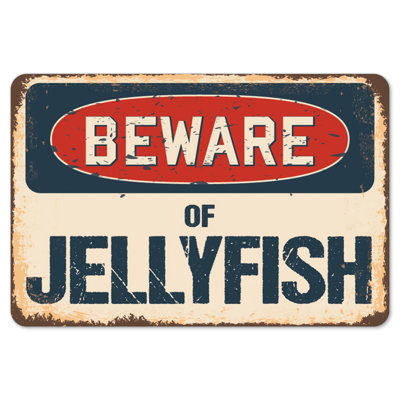 Decal-Jellyfish_Beware Of Jellyfish Rustic Sign Signmission Classic Rust Décoration Plaque murale