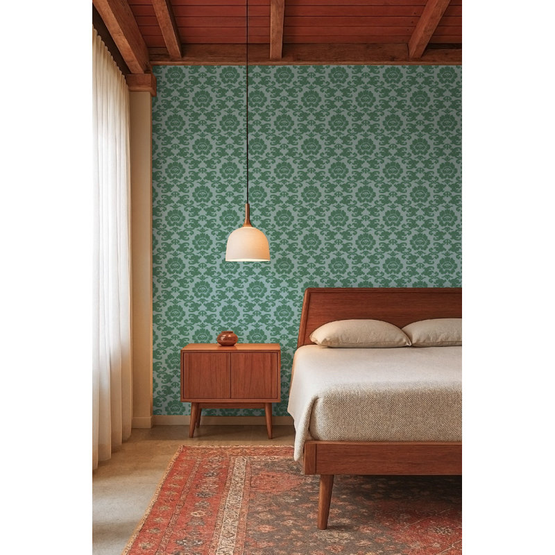 Silken Poppy - Wallpaper, Blue Jade, Peel & Stick