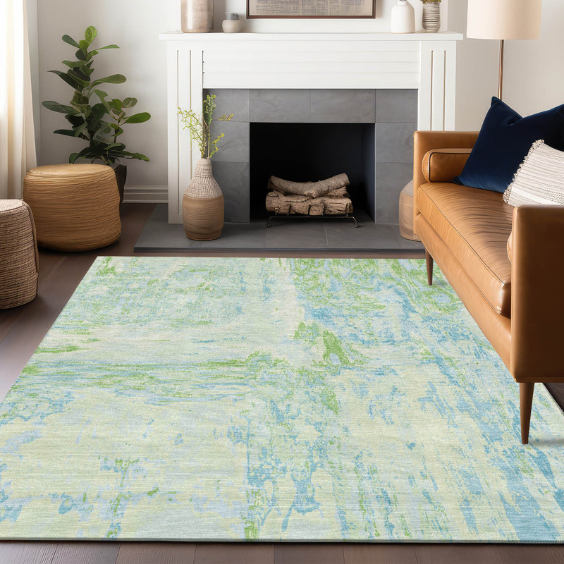 FloraÃ© Green Washable Indoor-Outdoor Rug - LOOMLAN, 3' x 5'
