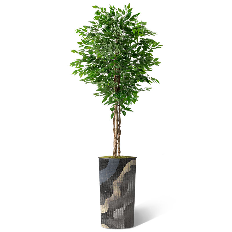 Arbre artificiel dans un pot de fleurs moderne, faux arbre en soie ficus (décoration en pot et arbre), Gris