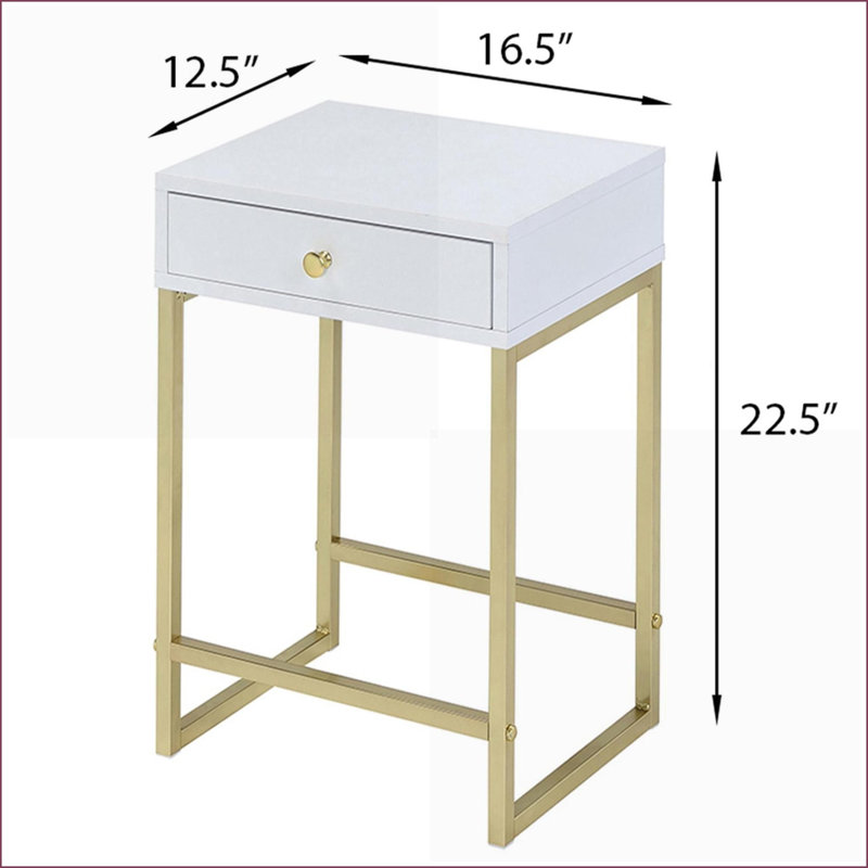 Table basse blanche et laiton à 1 tiroir pour le salon - rangement compact, complète tout décor