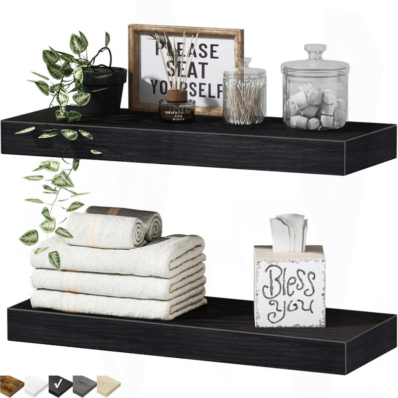 Ensemble de 2 tablettes de salle de bain pour tablettes murales flottantes pour salle de bain, Noir