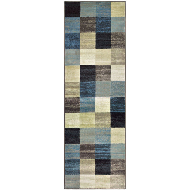 Tapis de couloir bleu 8 pi résistant aux taches