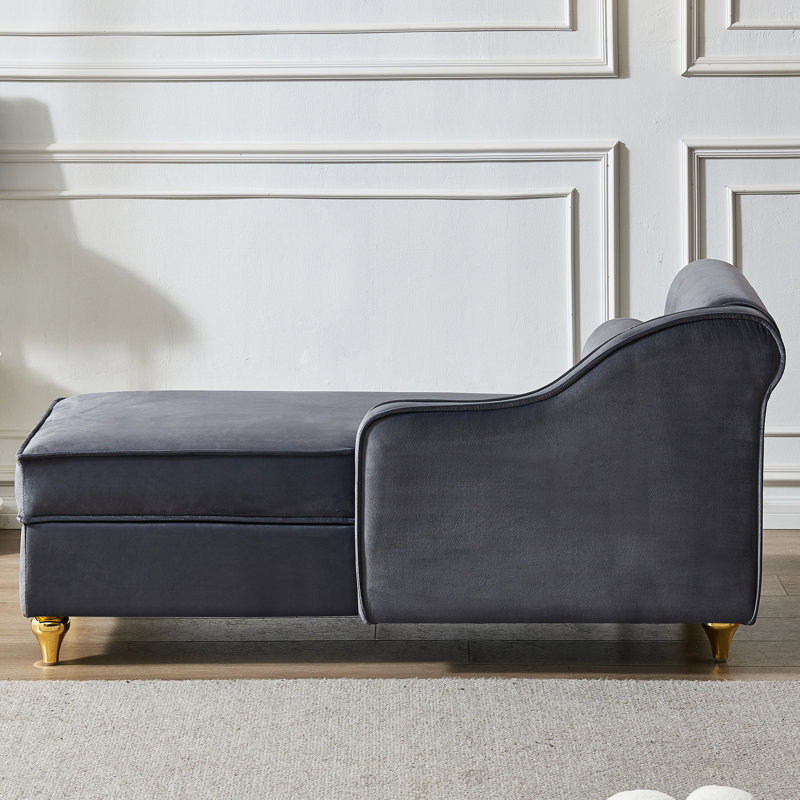 Chaise longue rembourrée Gaurik, Velours gris