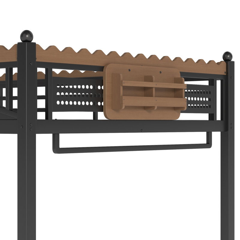 Queen Size Metal Loft Bed with Storage Stairs, Built-in Shelves & Bookshelf, Platform Loft Bed for Bedroom, Dorms & Guests, Black
