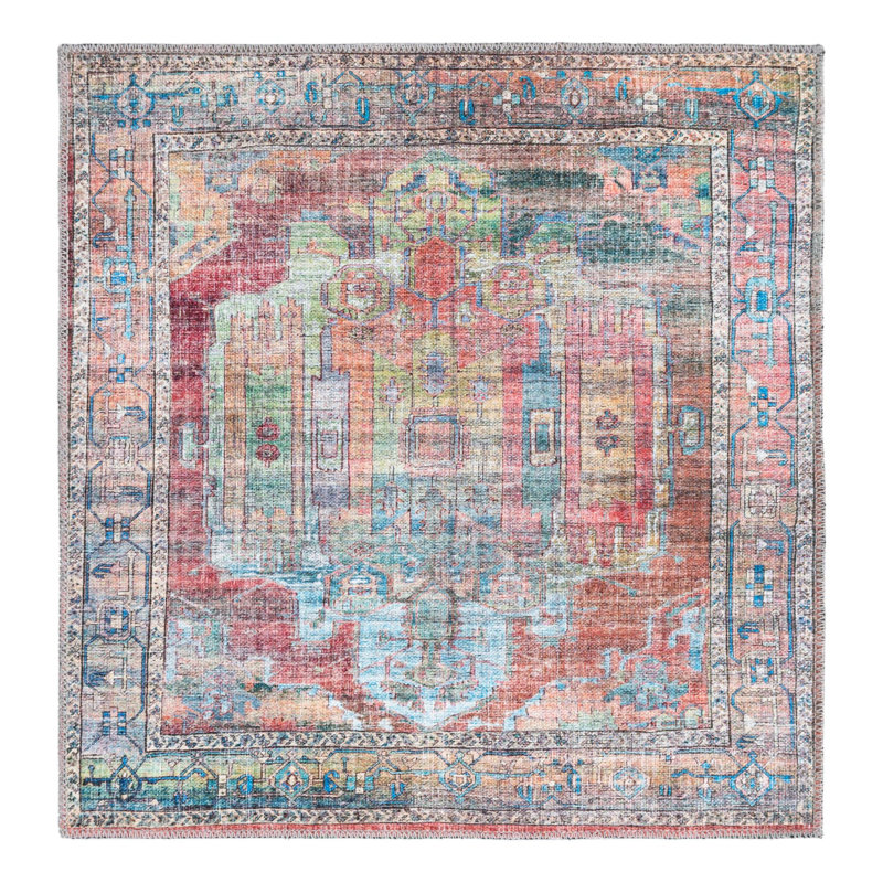 Tapis oriental beige / rose / bleu Engle, Carré 3 pi 3 po