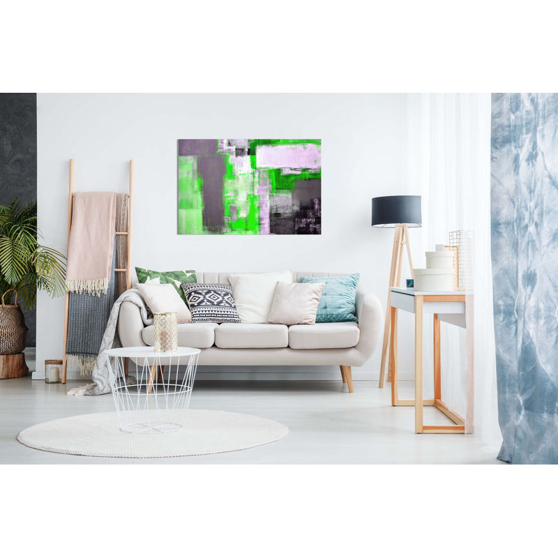 Office Abstract Art Painting - Wrapped Canvas Print, 20cm H x 31cm W, Green