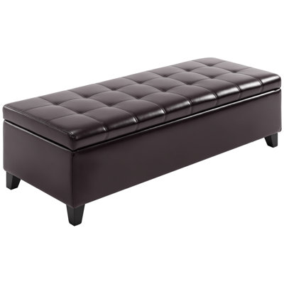 Banc de rangement rembourré, pouf de rangement de 130 cm, coffre de rangement en similicuir avec couvercle relevable pour salon, entrée