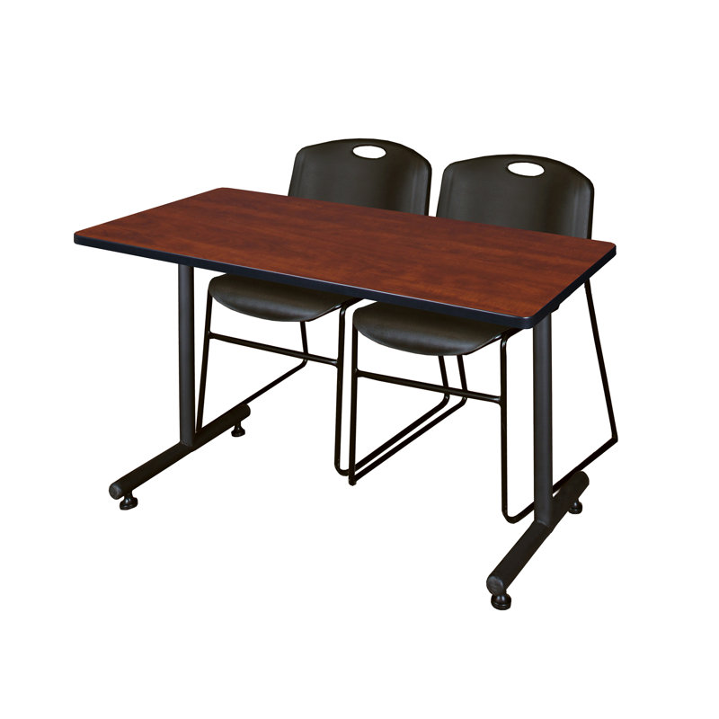 Table de formation en T Nick Nick, 2 chaises empilables Zeng, H 29 po x L 48 po x l 24 po, Noir, Cerisier