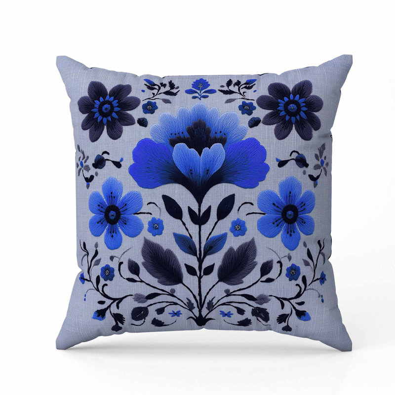 Oreiller en faux suède Rajasthan Bloom, Carré 20 po, Bleu