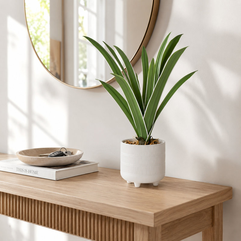 Riviera 17 "plante à feuilles vertes en pot en céramique blanche