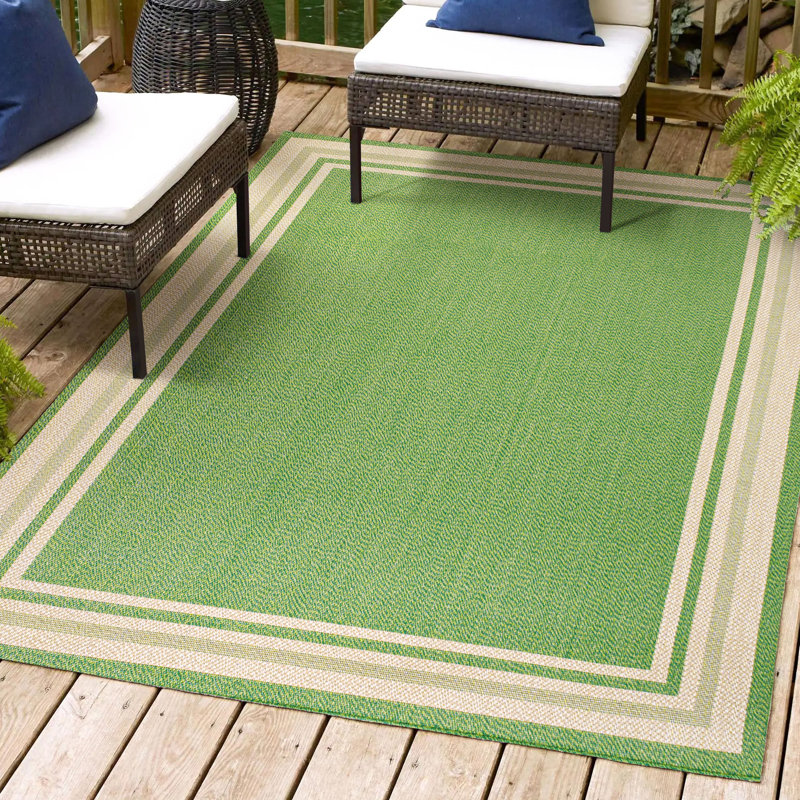 Tapis intérieur / extérieur vert / crème James, Rectangle 7 pi 10 po x 10 pi
