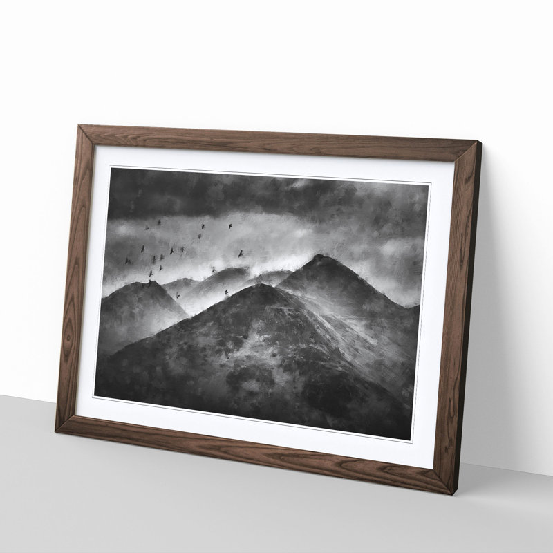 Birds Flying Over The Lake District Painting - Single Picture Frame Print on MDF, 45cm H x 33cm W x 2cm D, Walnut