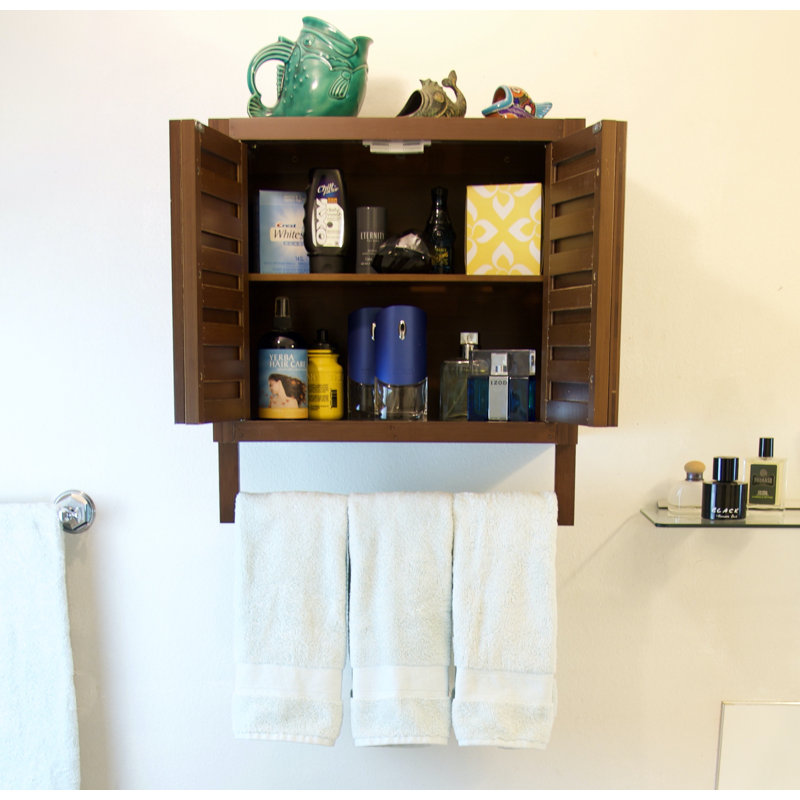 Armoire de salle de bain murale en bois massif l 20,5 po x H 22,4 po x P 8,5 po Mitch, Brun mat