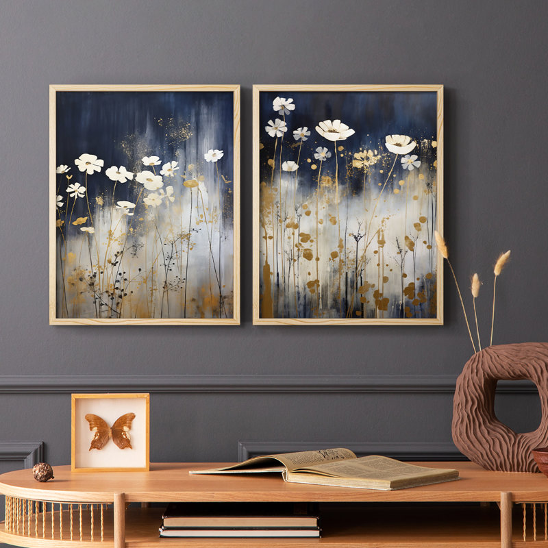 FLORAL Series CECXCII - Reproduction encadrée de qualité supérieure - prête à être accrochée - aucun clou requis - aucun clou requis