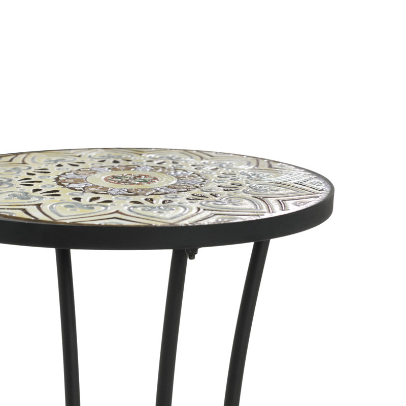 Patio Side Table With Shelf,Brown+Black