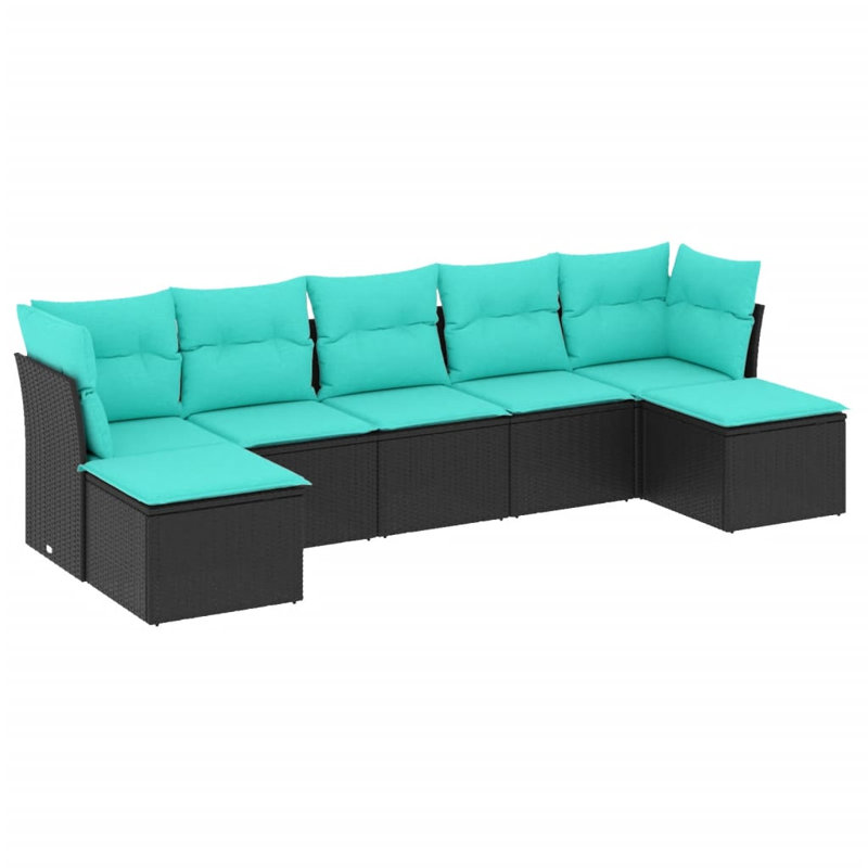  Ensemble de canapé de patio 7 pièces avec coussins en rotin de polyester noir