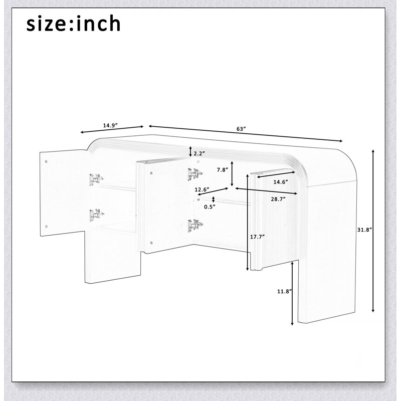 Armoire de rangement rayée avec 4 portes, réglable, idéale pour le bureau, l'entrée et le salon, Blanc