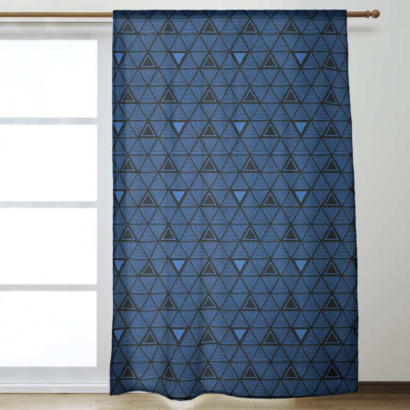 Classic Hand Drawn Triangles Geometric Room Darkening Thermal Rod Pocket Single Curtain Panel, Dark Blue/Black