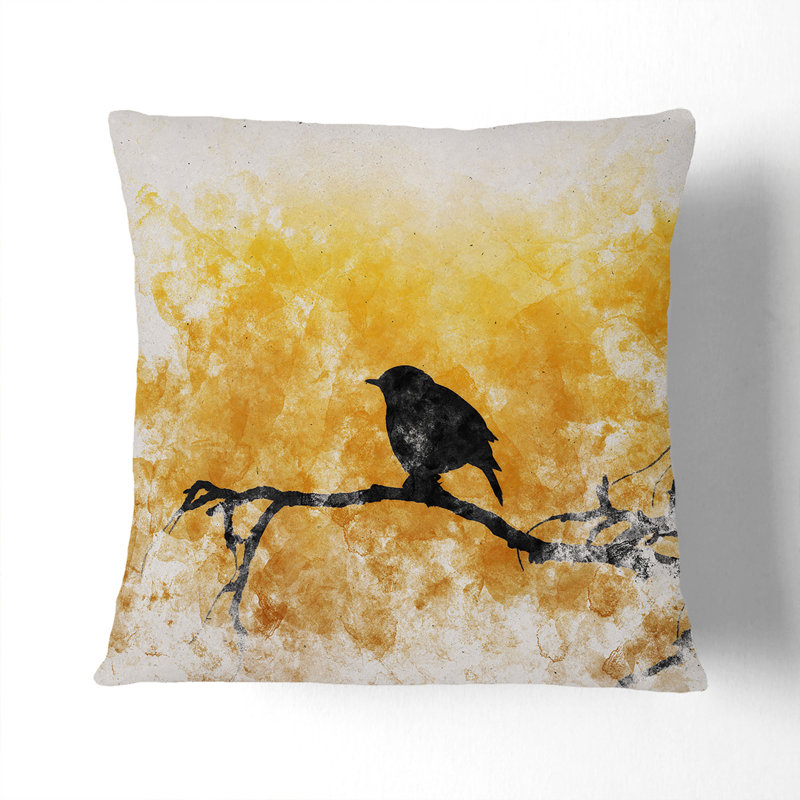 Bird At Sunset Watercolour Square Throw Cushion, Black, 55cm H x 55cm W x 20cm D