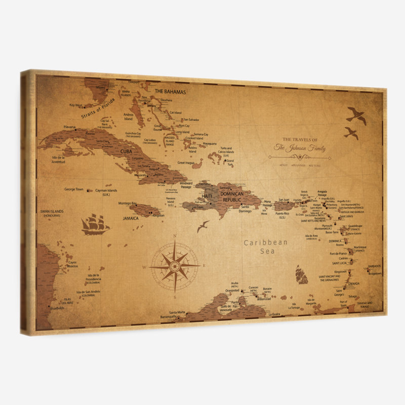 Personalized Old I Push Pin Caribbean Map, 30" H x 45" W, Yes
