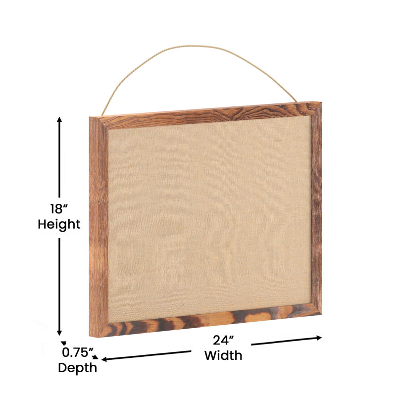 Mattson Commercial Wall Mount Framed Linen Board with Included Wooden Push Pins, 24" x 18", Brown