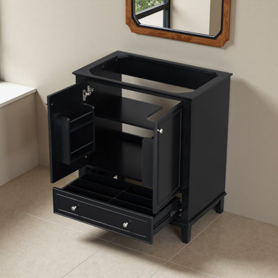 Meuble-lavabo de salle de bain sans lavabo, base seulement, armoire de salle de bain multifonctionnelle avec portes et tiroir, cadre solide et panneau de fibres à densité moyenne