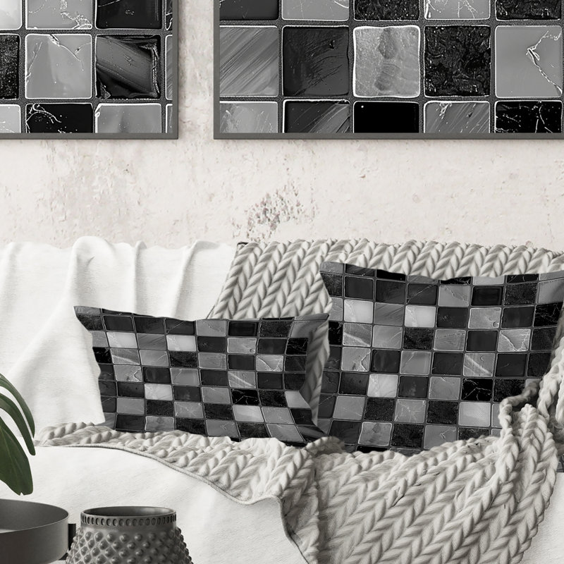 Carreaux de mosaïque gris Mid-Century I - coussin lombaire Mid-Century