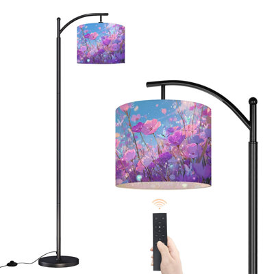  Lampe sur pied arc papillons pastel flottant rose pâle mauve fleurs Dreamy Sky haute lampe sur pied moderne abat-jour réglable en lin à 3 couleurs