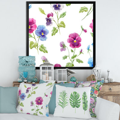 Pink And Blue Pansy Flowers II - Painting on Canvas