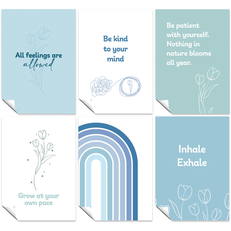All Feelings Are Allowed, Be Kind To Your Mind, Be Patient, Grow At Your Own Pace, Inhale Exhale, And Rainbow - 6 Piece No Frame Print Set