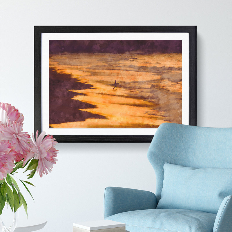 Heading into the Surf - Picture Frame Painting Print, Black Framed, 45cm H x 63cm W x 2cm D