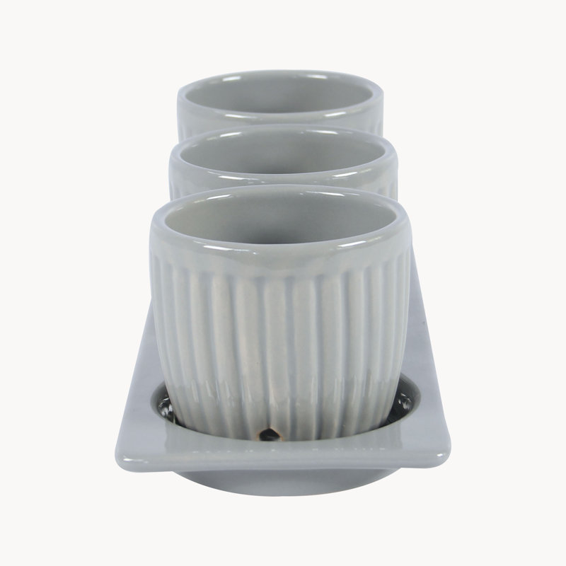 Brawner 3-Piece Pot Planter Set with Tray, Gray