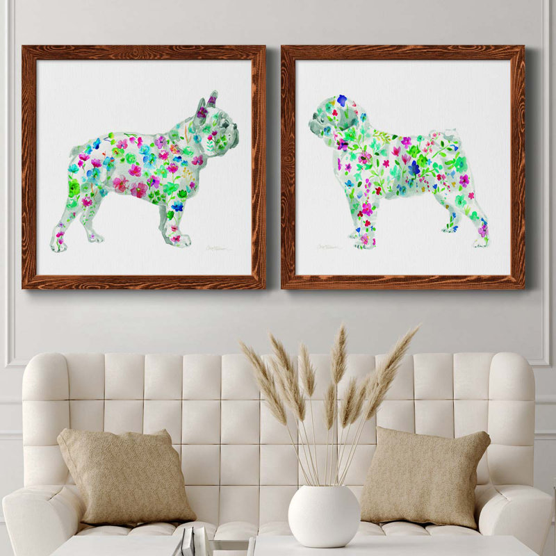 Tapisserie «French Bull», ensemble de 2 peintures sur toile encadrées, Érable encadré, H 35,5 po x l 71 po x P 1,5 po