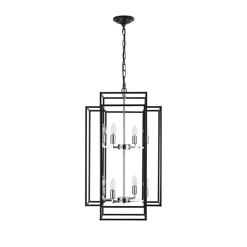 Lustre suspendu moderne 18 lumières noir et chrome 18 po, Chrome