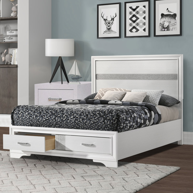 Platform Storage Bed, White, Queen