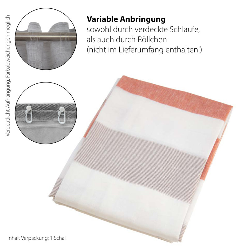 Mevlut Semi Sheer Curtain, Orange/Grey