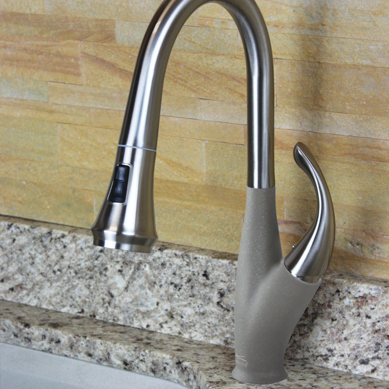 Transolid Layla Pull Out Kitchen Faucet, Luxe Stainless/Gray