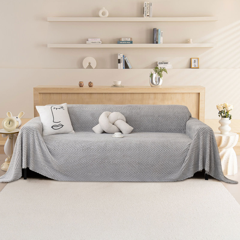Housse pour canapé en molleton de coton de couleur unie minimaliste, H 71 po x l 118 po x P 0,2 po, Coton gris