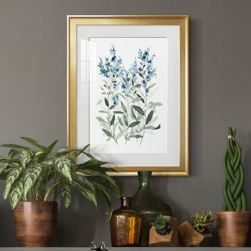 Delicate Blue Botanical II - peinture encadrée, Or, H 22,5 po x l 30,5 po x P 1,5 po