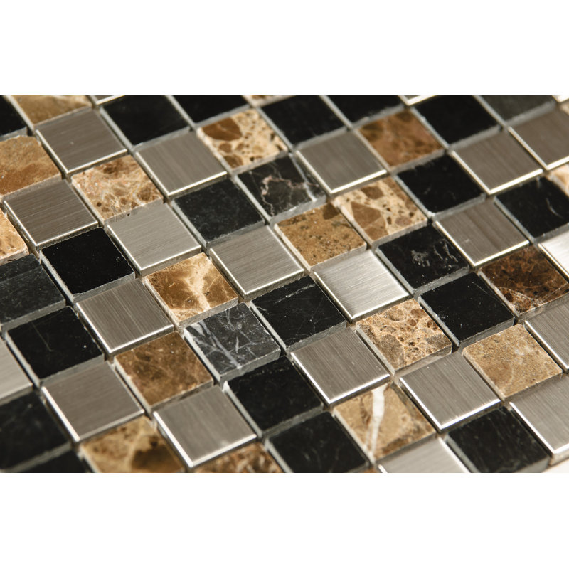 1" x 1" Mixed Material Mosaic Tile, Black/Brown
