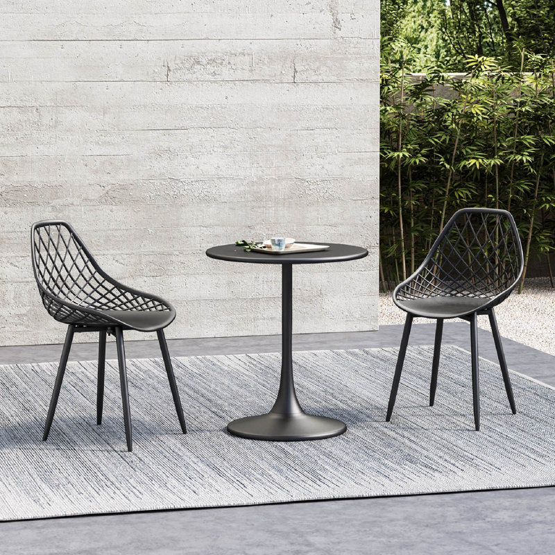 Table de salle à manger ronde de 24 po pour l'intérieur ou le patio avec plateau en acier et chaises pi, Noir