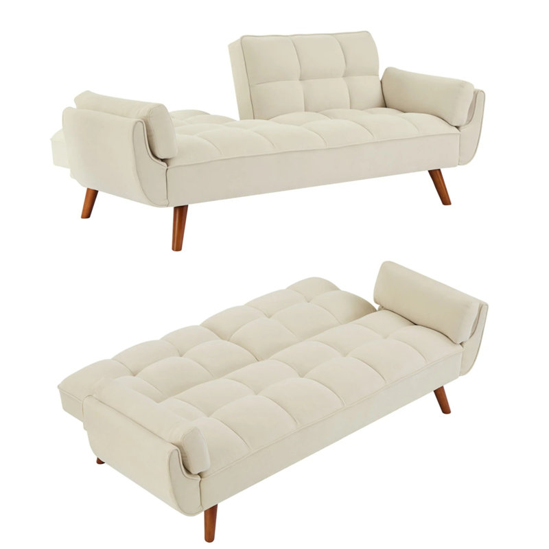 Canapé-lit à futon capitonné Esung, Velours crème