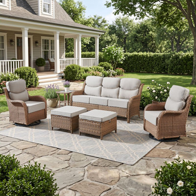 Ensemble de meubles de patio 6 pièces avec chaises pivotantes, coussins ultra-moelleux de 6 pouces et tissu en oléfine résistant à l'eau