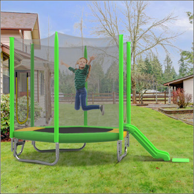 Trampoline 7 pi pour enfants avec filet de sécurité, glissade et échelle, assemblage facile, trampoline récréatif extérieur régulier