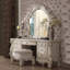 Tabouret de coiffeuse Versailles, tissu ivoire et finition blanc os-1633202395