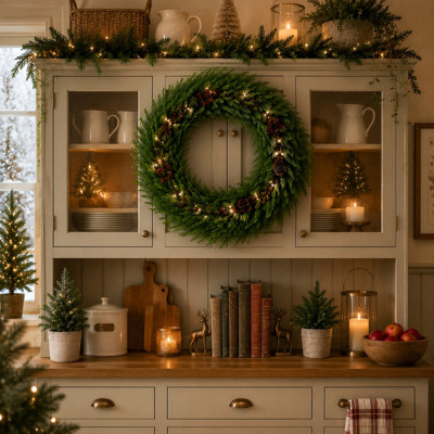 Guirlande Real Touch en pin de Norfolk, verdure artificielle très épaisse et luxuriante, branches plates réalistes en couches pour manteau de cheminée, rampe d'escalier, décoration intérieure et extérieure des Fêtes