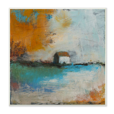 Abstract Country Farmhouse Landscape Orange Blue Sky Oversized White Framed Giclee Texturized Art By Judi Bagnato -  Stupell Industries, af-706_wd_12x12