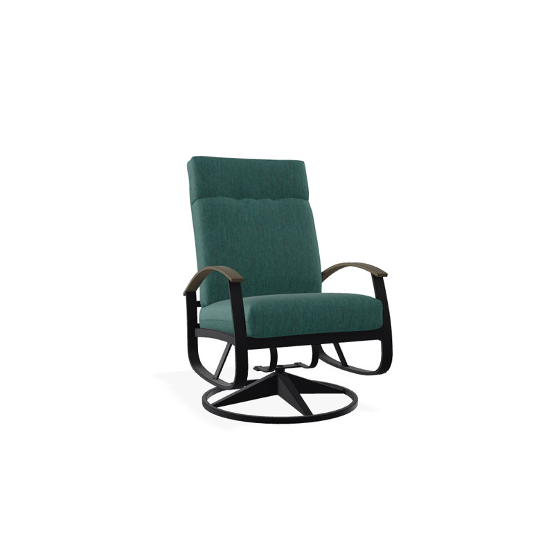 Chaise berçante pivotante réglable avec coussins Askar, Tissage uni Sunbrella® brise coulée, Bois de plage P40, Noir texturé
